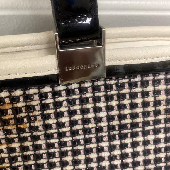 Longchamp Black and White Leather Bag